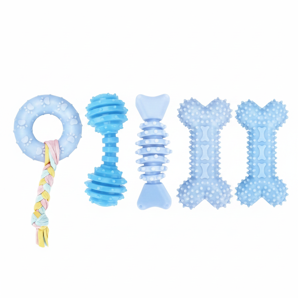 Puppy Chew Toys 6-Pack – Soft & Durable – Teething Relief – Pink/Blue